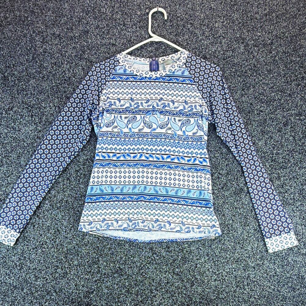Tommy Bahama Women’s Rash Guard Long Sleeve Zip Paisley Blue/White Size L